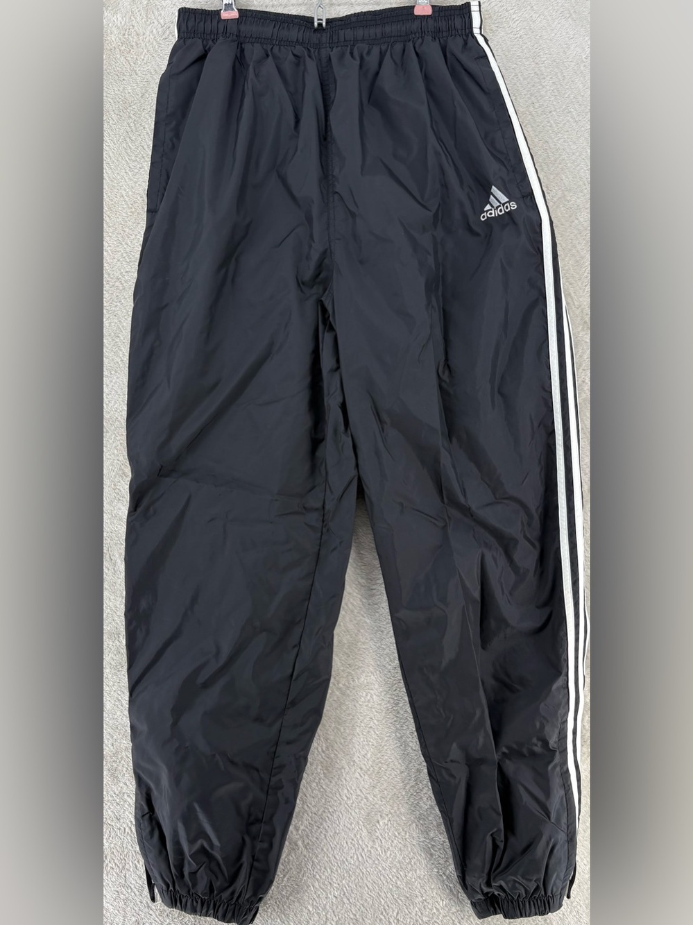 adidas Vintage Black 3-Stripe Nylon Track Pants Men's Large L Windbreaker Jogger